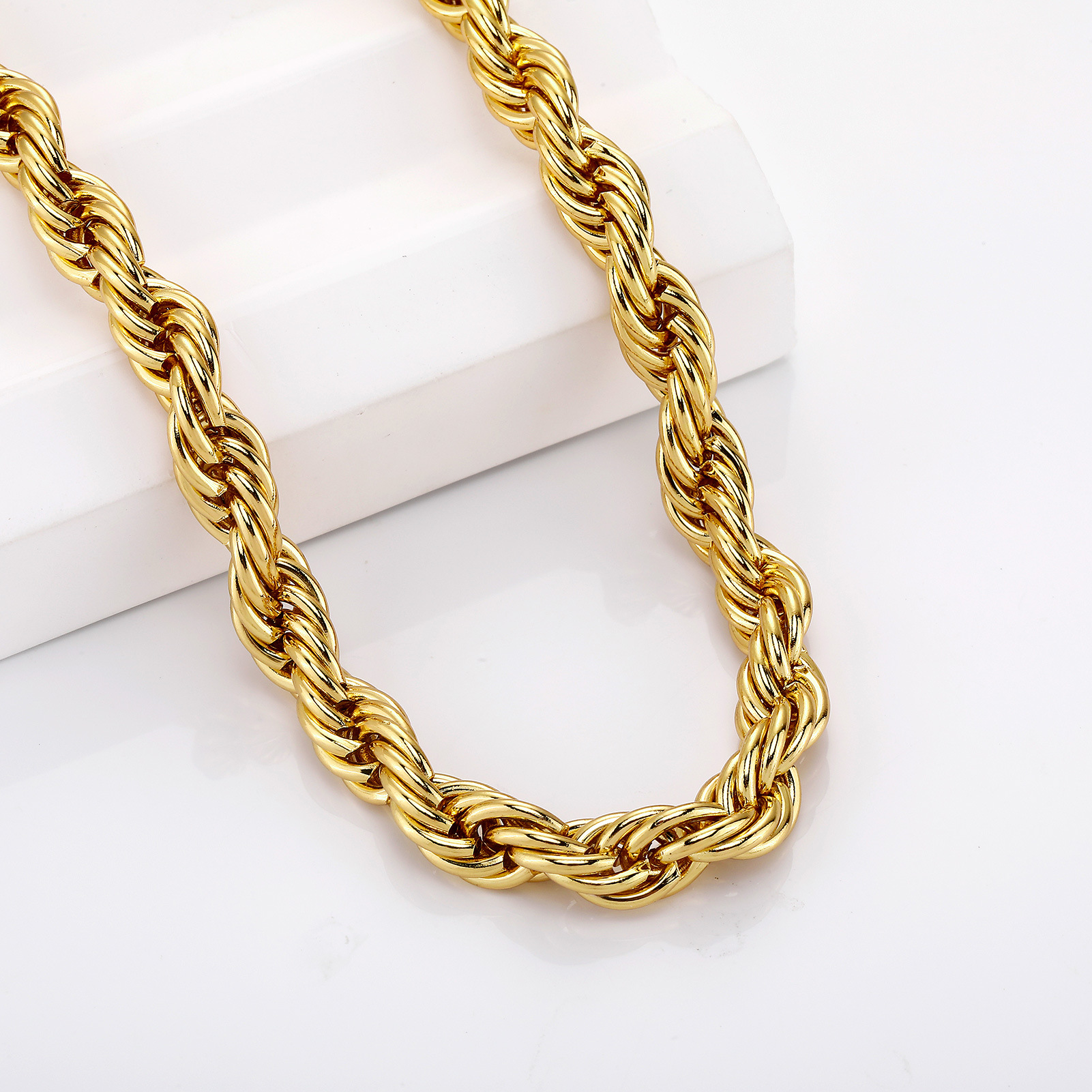 24k Color-retention Electroplated Twisted Rope Necklace And Bracelet