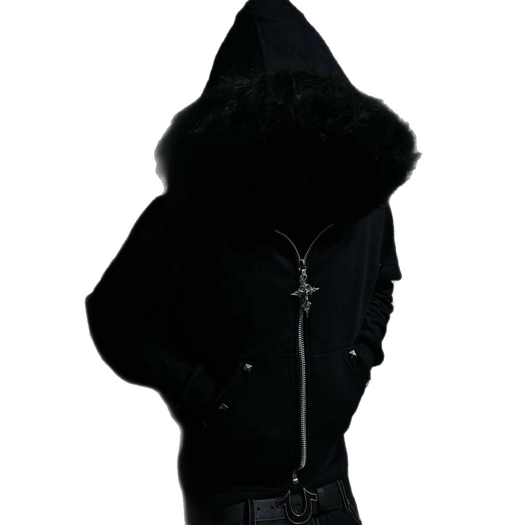 Fur-Hood Zip Up Hoodie detail