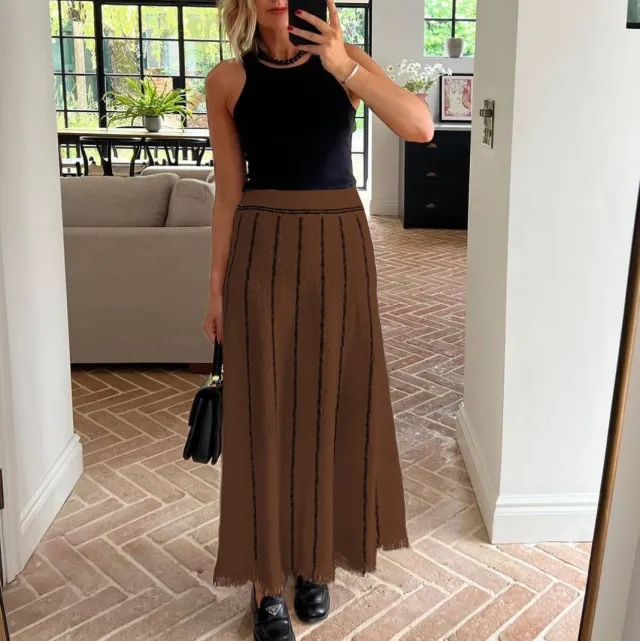 Women's Striped Tassel Knitted Skirt Brown - Shop at LoveMi