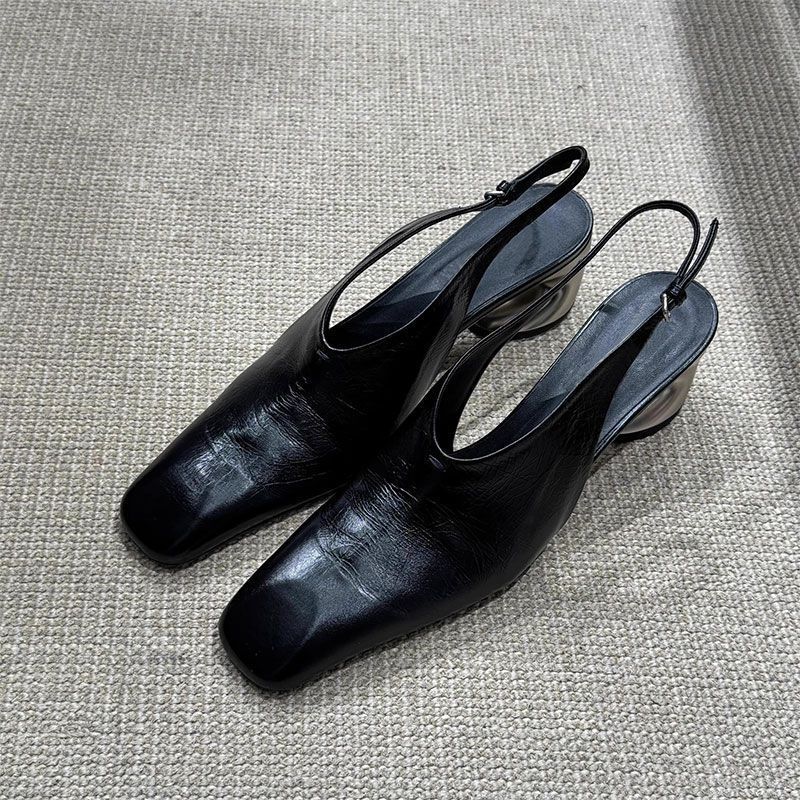 Summer Baotou Sandals In Black Synthetic Leather