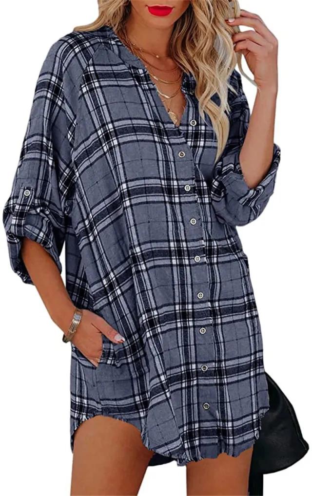 Plaid Printed V neck Long Sleeve Top Black - Shop at LoveMi
