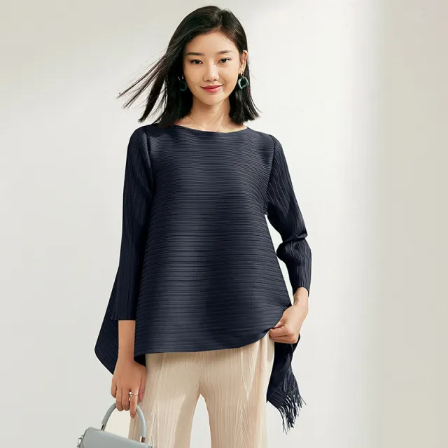 Pleated A Line Loose Slimming Top Black - Shop at LoveMi