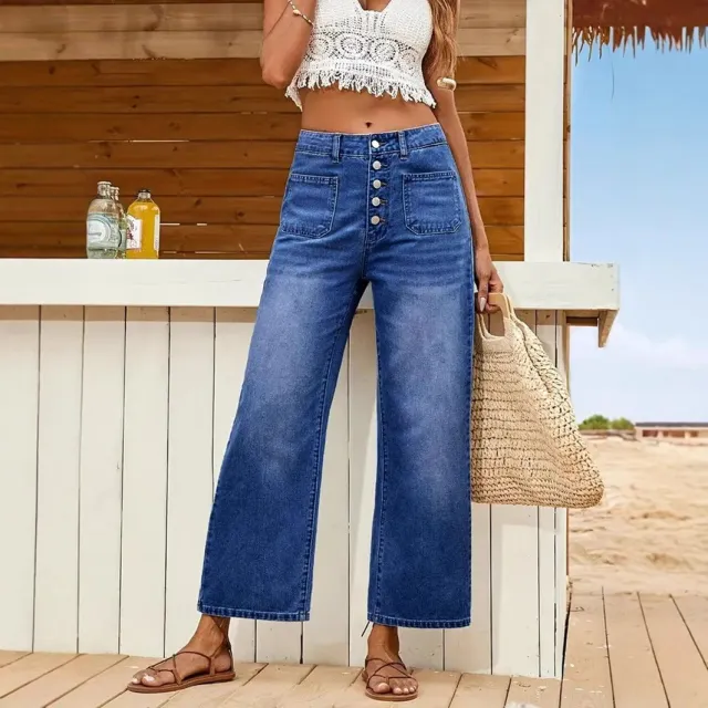 Button Elastic Loose Denim Shorts Navy Blue - Shop at LoveMi