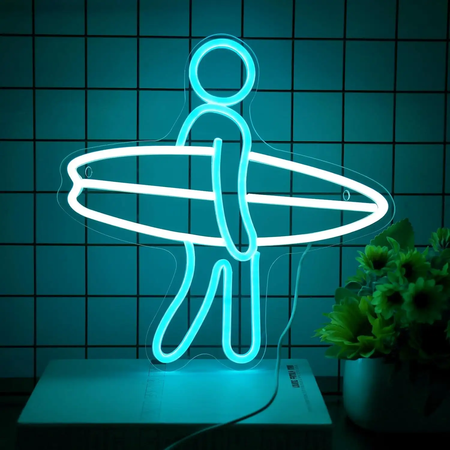 Surfer Neon Sailboat Acrylic Plate Wall
