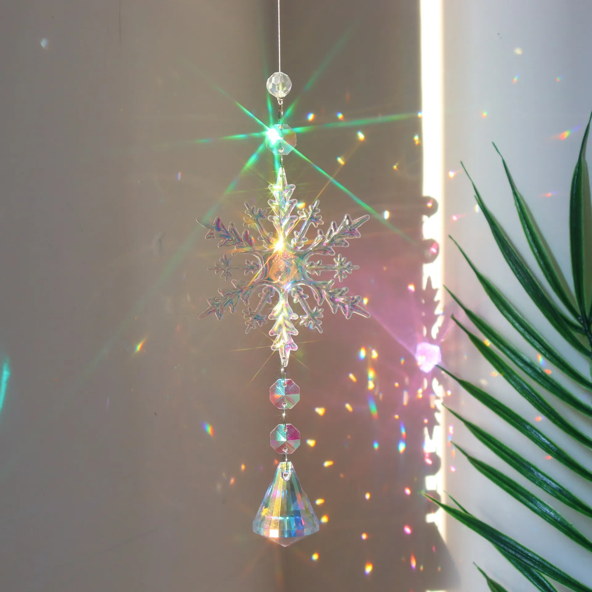 Christmas Colorful Snowflake Crystal Sun Catcher Ice Pillar Pendant Window Christmas Tree Decoration Party Pendant Christmas Decorations – image 2