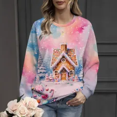 Christmas Christmas Building Snowman Snowflake Graphic Sweater - 5346L - View 1