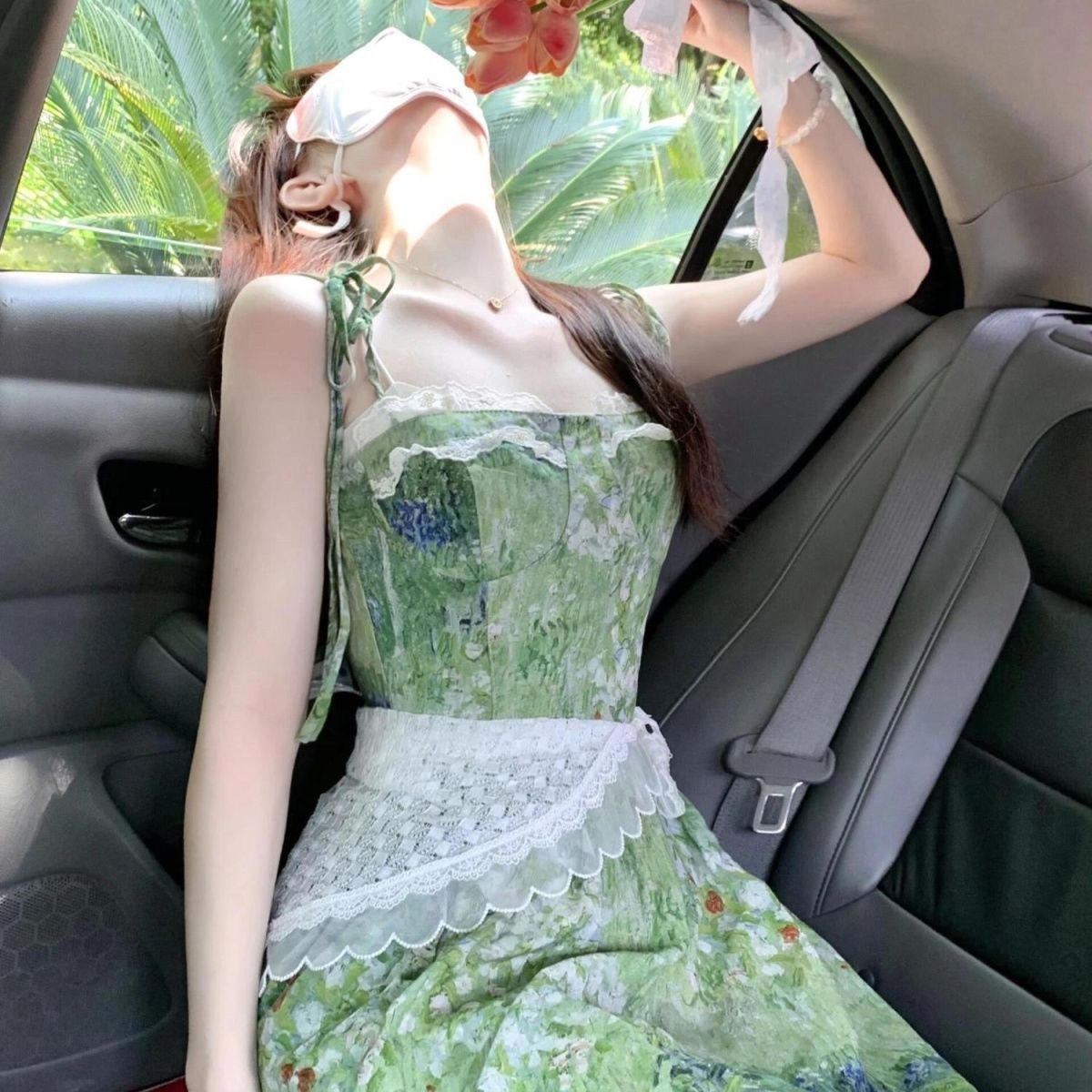 Wear A Set Of Korean Floral Dress Mid length Women's Lace Drawstring Slim fit Skirt Lace Waist Floral Dress - Shop at LoveMi