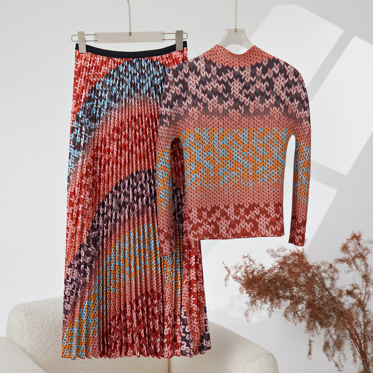 High-end Western Style Pleated Skirt Fashion Women's Two-piece Suit