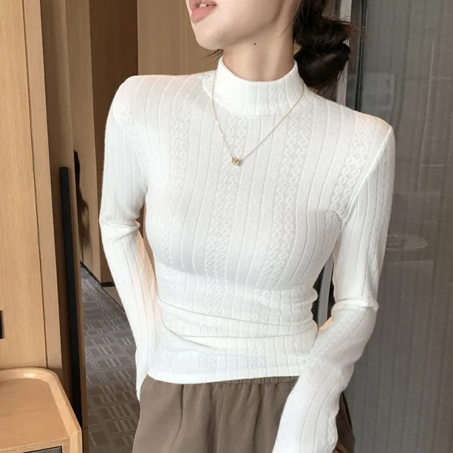 Knitwear Bottoming Shirt Women's Autumn And Winter Western Style Inner Wear Half Turtleneck White - Shop at LoveMi