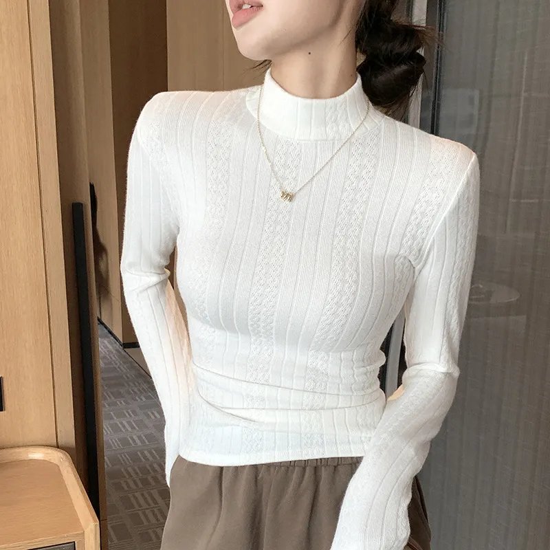 Knitwear Bottoming Shirt Women's Autumn And Winter Western Style Inner Wear Half Turtleneck - White