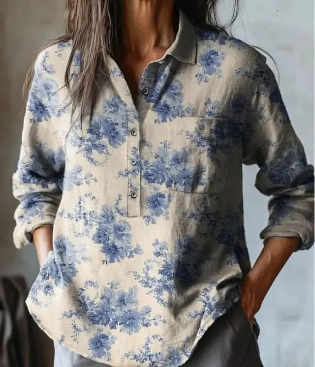Summer Women's Fashion Printed Long sleeved Shirt Style7 M - Shop at LoveMi