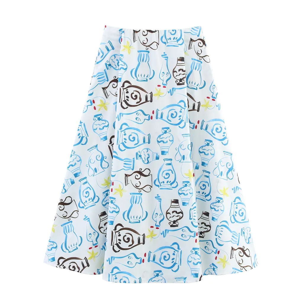 Design Sense European And American Style Flower Printing Midi Dress - Picture Colour-S