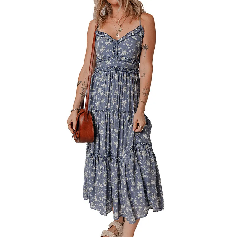 Slimming Cinched-waist Slip Dress With A Casual Floral Print For Women - Floral