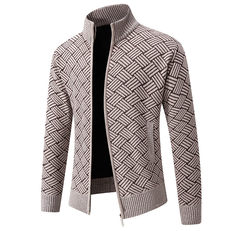 Warm Thickened Knit Zipper Stand Collar Men’s Cardigan Sweater Warm Thickened Knit Zipper Stand Collar Men’s Cardigan Sweater