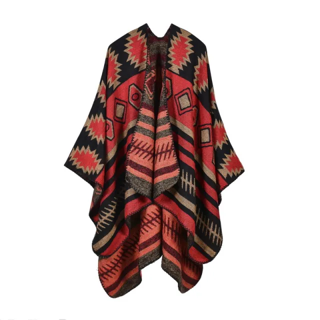 Geometric Puzzle Cloak Thicken And Lengthen Warm Air Conditioning Shawl Travel Blanket Geometric Puzzle Red - Shop at LoveMi