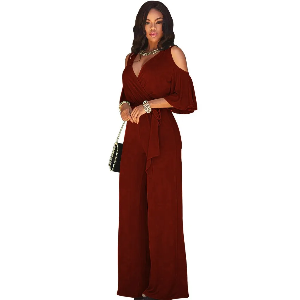 Women's Clothing Wide Leg Pants 7 Colors Available With Belt - Wine