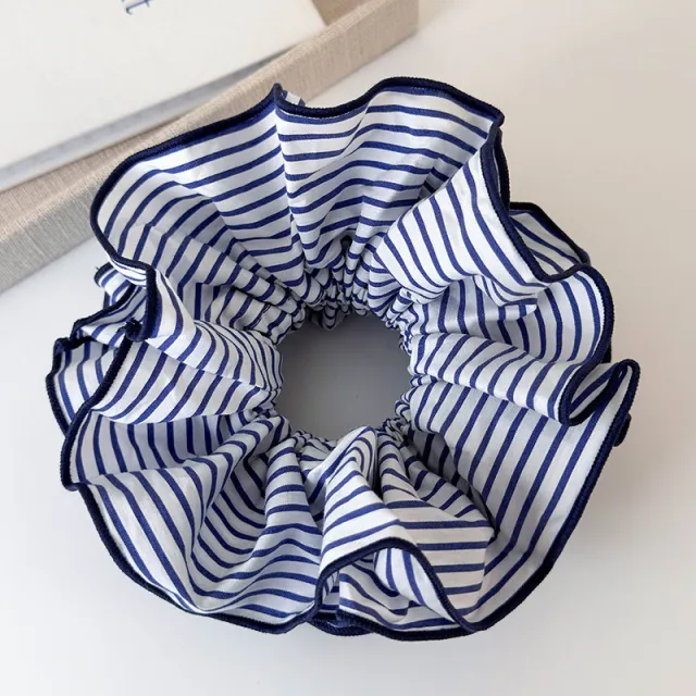Sweet Blue Striped Double layer Large Intestine Hair Ring All match Hair Accessories Blue On White Background - Shop at LoveMi