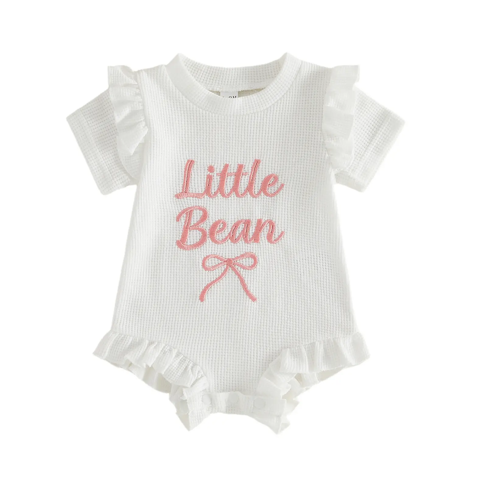 Girls' Letter-print Waffle-knit Romper