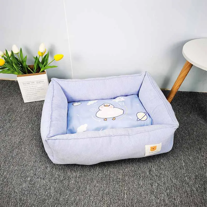 Fabric Craft Printing Square Warm Pet Bed - Light Blue