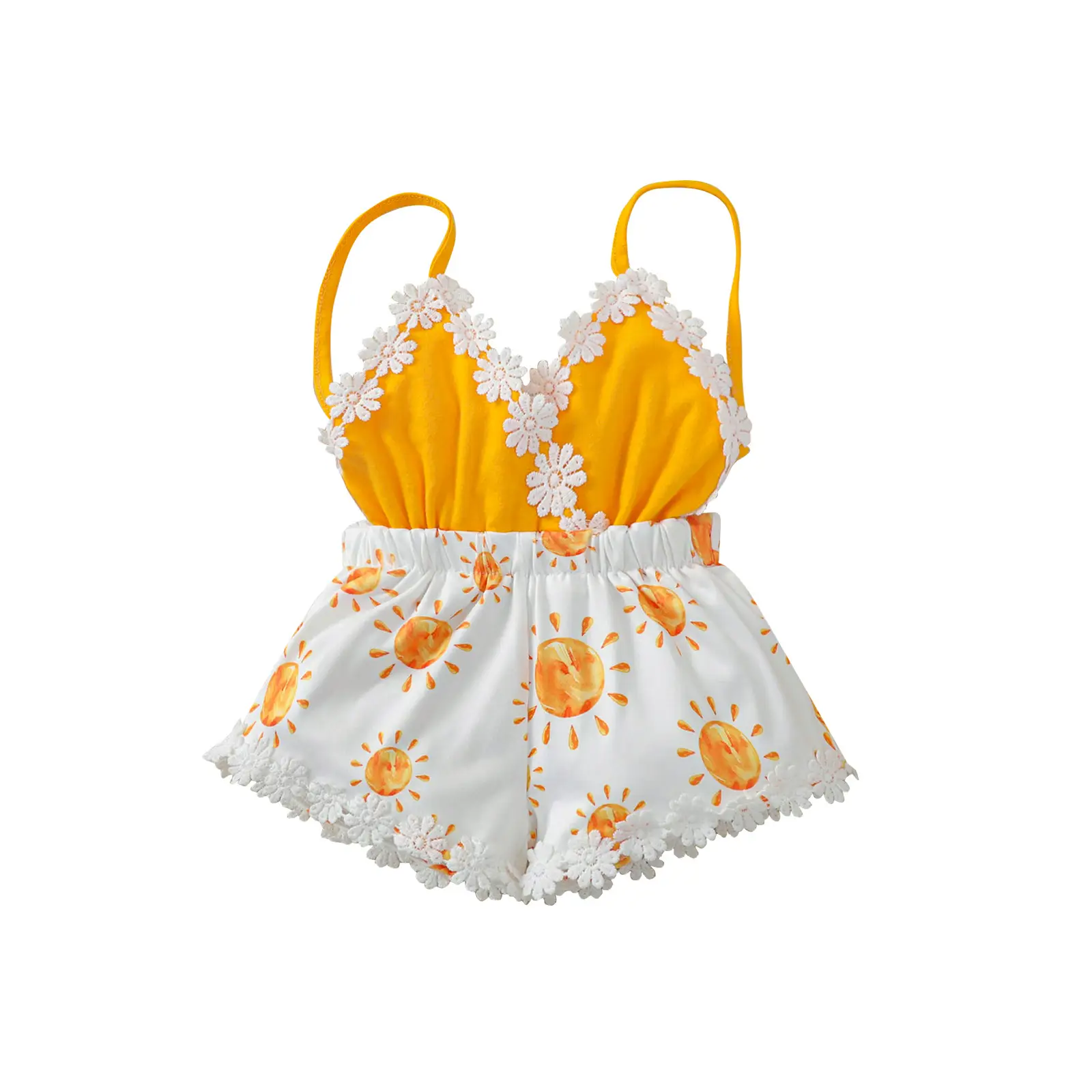 Season New Girl Yellow Little Sun Flower Sleeveless Jumpsuit