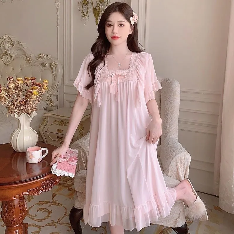 Mesh Lace Summer Fairy Princess Style Pajamas - Pink