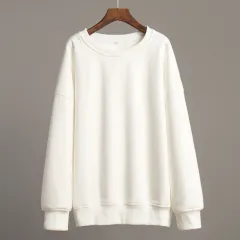 New Women's Polar Fleece Brushed Hoody Casual Round Neck Sweater - White - View 1