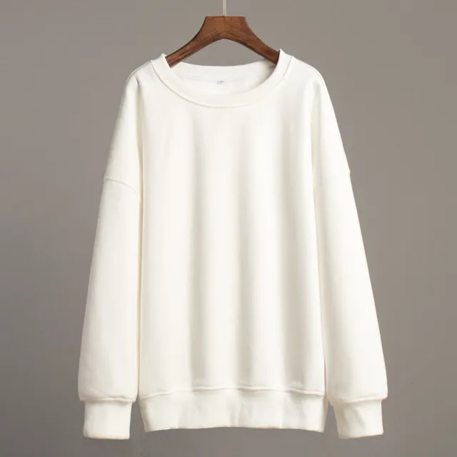 New Women's Polar Fleece Brushed Hoody Casual Round Neck Sweater White - Shop at LoveMi