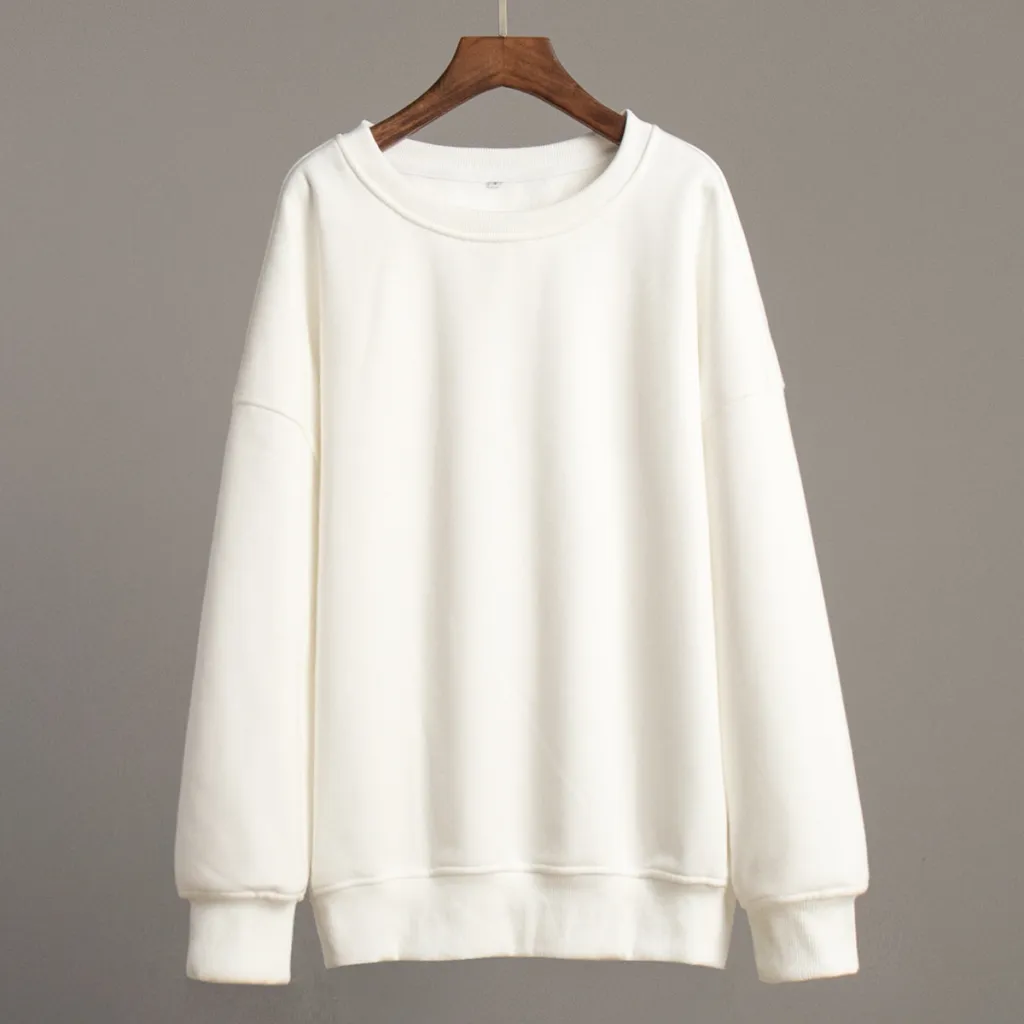 New Women's Polar Fleece Brushed Hoody Casual Round Neck Sweater - White
