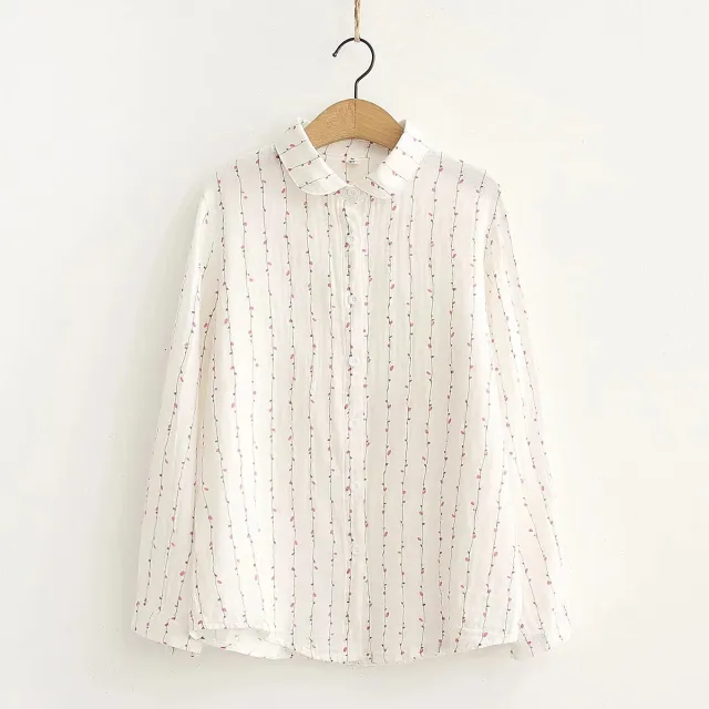 Autumn New Double layer Cotton Yarn Long Sleeves Shirt Women's Korean style Loose Artistic Small Floral Cotton Soft Shirt Floral - Shop at LoveMi