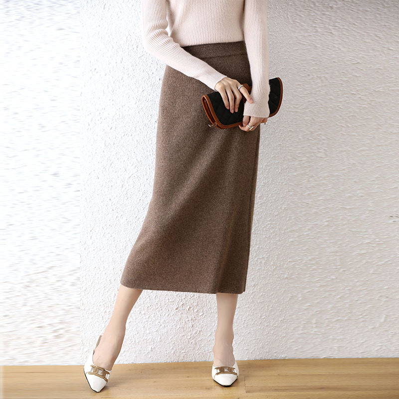 Women's Autumn And Winter Commuting Fashion Solid Color Dress Casual Temperament Sheath Skirt Dark Coffee - Shop at LoveMi