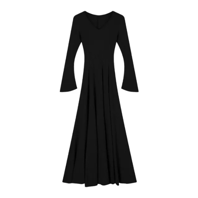 Women's Dress Gentle Temperament Long Sleeve Knitted Slim Slim Base Long Dress Black - Shop at LoveMi