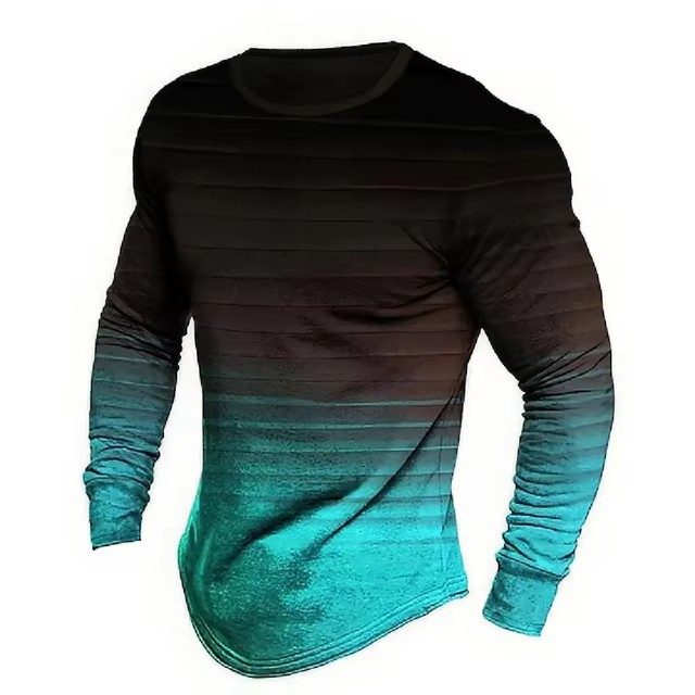 Men's Striped 3D Digital Printing Fashion Round Neck Long Sleeve