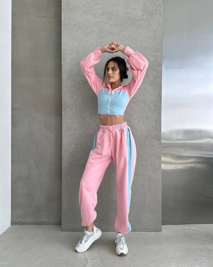 Fashion Casual Sweater Suit Denim Stitching Hooded Top And Trousers Women's Clothing