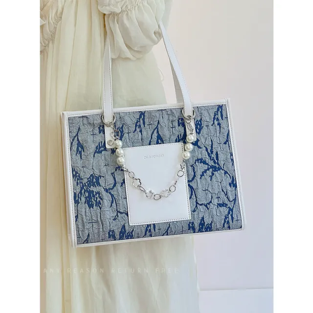 Sea Salt Blue Figured Cloth Large Capacity Commuter Tote Blue - Shop at LoveMi