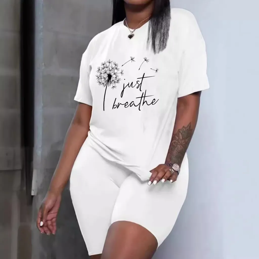 Loose Plus Size Print Casual Suit Drop Shoulder Sleeve Suit - White