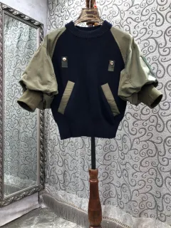 Women's Patchwork Knitting Loose Casual All-matching Hoodie Top - Green - View 1