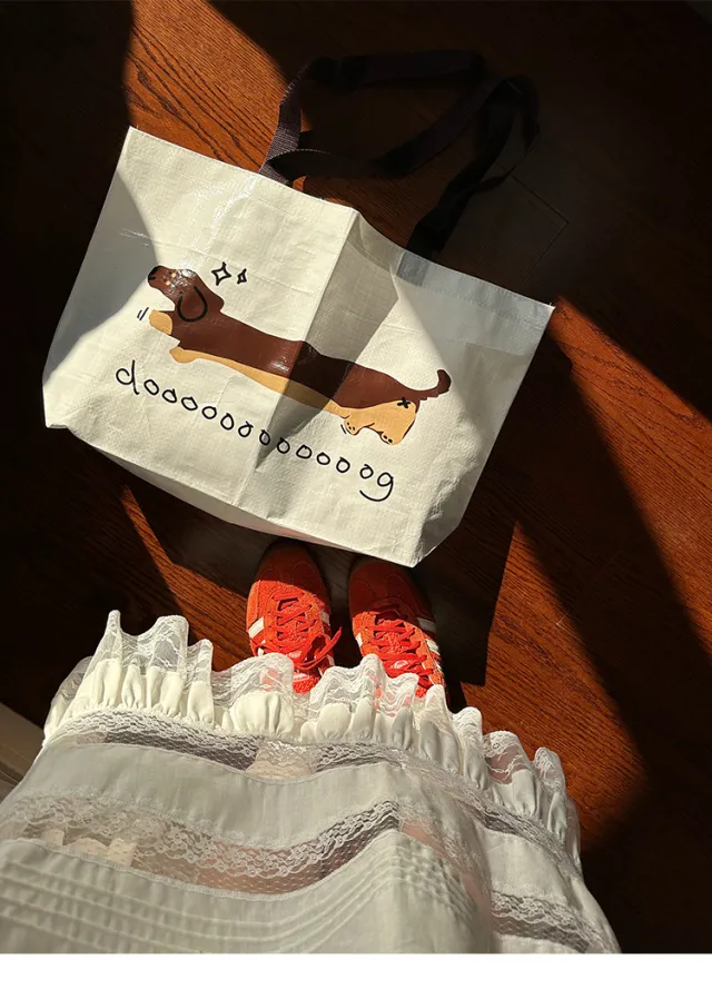 Sausage Dog Woven Bag Waterproof And Environmentally Friendly Shopping Bag White - Shop at LoveMi