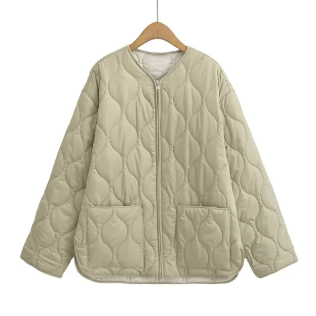 Autumn Loose Casual Cotton padded Jacket Coat Light Khaki - Shop at LoveMi