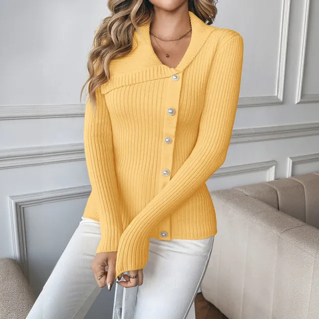 Asymmetric V neck Slim Fit Sweater Women Yellow - Shop at LoveMi