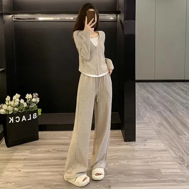 Casual Sportswear Suit For Women Autumn Oatmeal Color - Shop at LoveMi