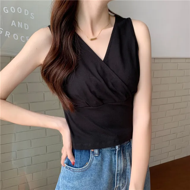 Women's Fashion Slim Fit Slimming V neck Waist Trimming Short Vest Black - Shop at LoveMi