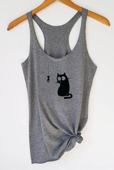 Popular Sleeveless Sling Kitten Fish Print Vest