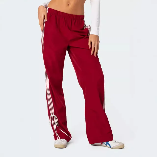 Casual Fashion All matching Sports Four Bars Contrast Color Straight leg Pants Red - Shop at LoveMi