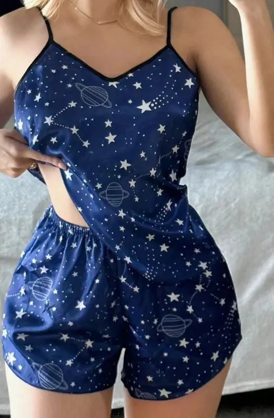 Leopard Print Camisole Pajama Set For Women Blue - Shop at LoveMi