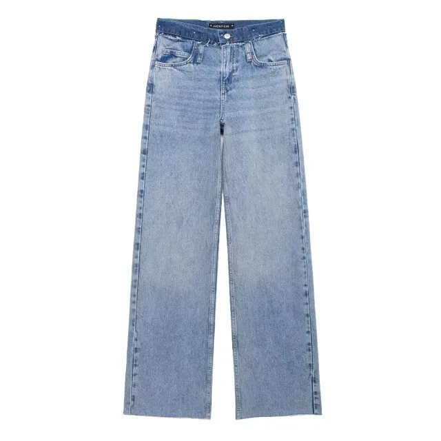 High Waist Straight Double layer Jeans Blue - Shop at LoveMi