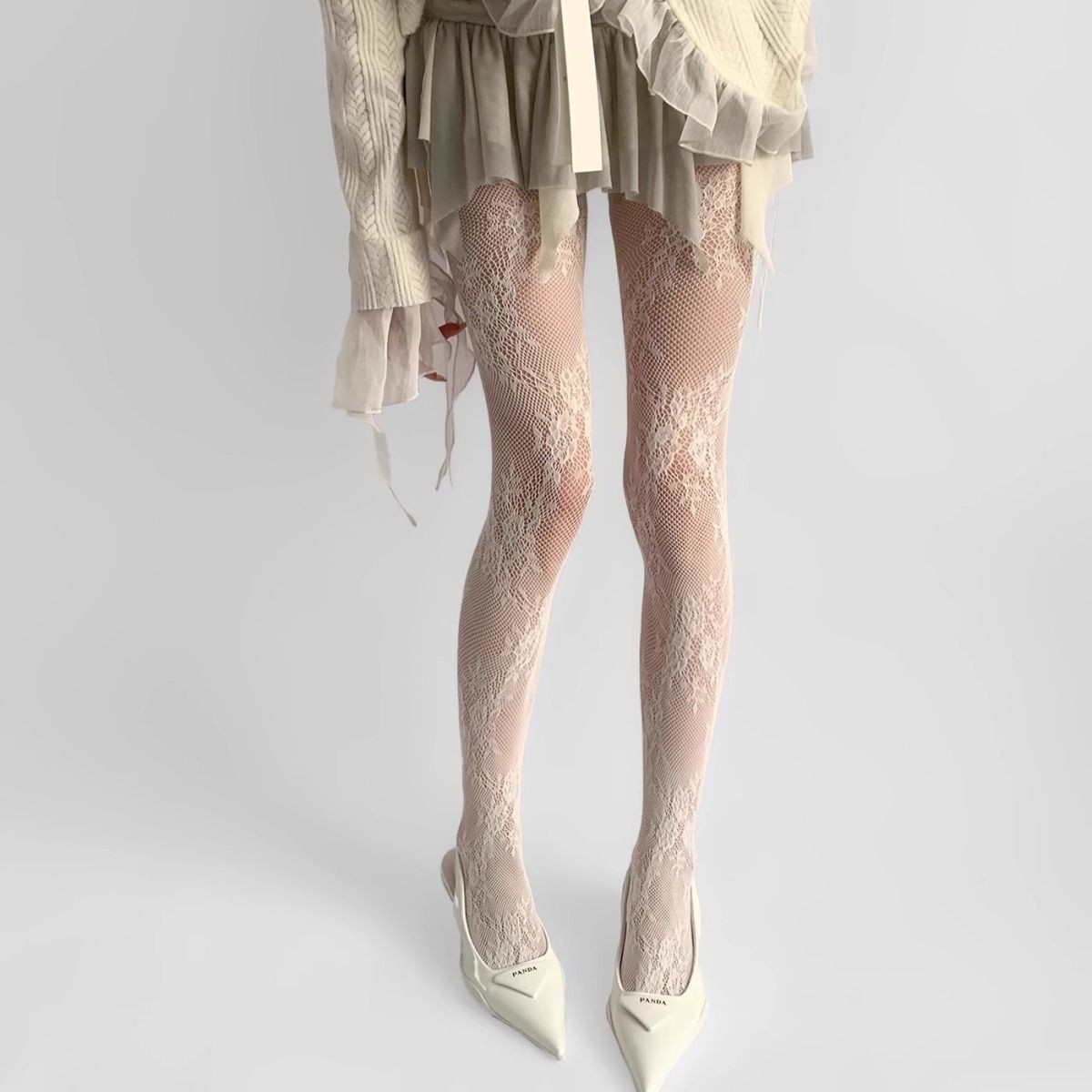 Retro Lace Fishnet Stockings French Jacquard Patterned Tights