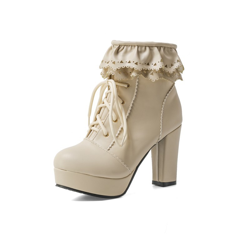 Title 14, Autumn and Winter Lace Up Womens Thick Heel Fa...