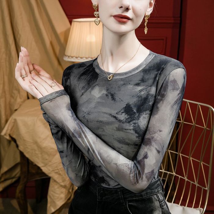 Retro Mesh Bottoming Shirt Slim Fit Slimming