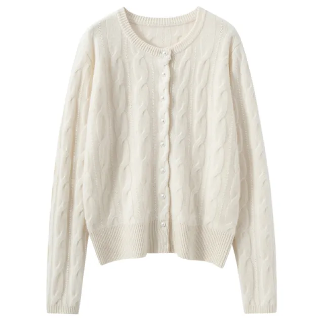 Autumn And Winter New Pure Color Cashmere Women's Knitted Cardigan White - Shop at LoveMi