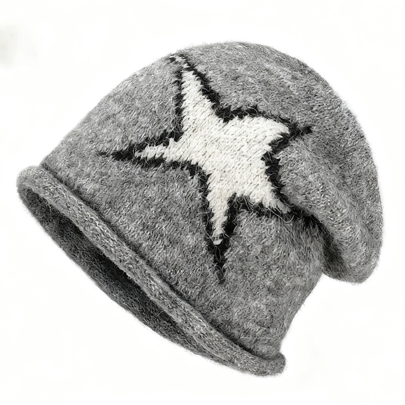 Japanese-style Harajuku Street-styled Edgy Star-knit Beanie - Women's Clothing